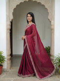 Maroon Silk Sequence & Mirror Work Saree