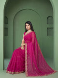 Pink Organza Striped Zari Work Saree