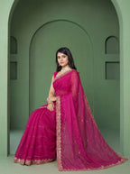 Pink Organza Striped Zari Work Saree