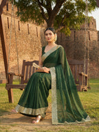 Green Tissue Sequence & Mirror Work Saree