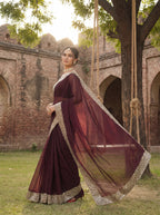 Maroon Tissue Sequence & Mirror Work Saree