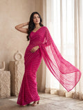 Pink Poly Georgette Striped Sequence Work Saree