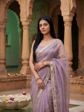 Lavender Tissue Geometric Mirror Work Saree