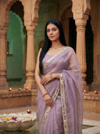 Lavender Tissue Geometric Mirror Work Saree