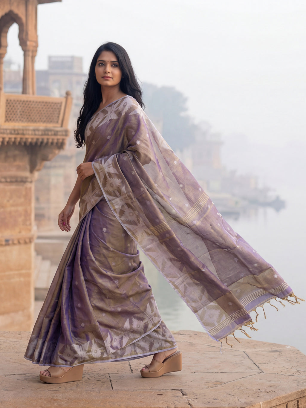 Purple Tissue Ikkat Handloom Woven Saree