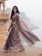 Purple Tissue Ikkat Handloom Woven Saree