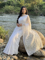 White Organza Floral Thread Work Saree
