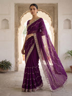 Burgundy Tissue Striped Sequence Work Saree