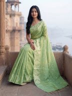 Green Tissue Ikkat Handloom Woven Saree