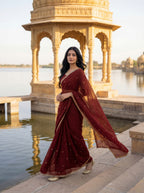 Maroon Tissue Floral Zari Work Saree