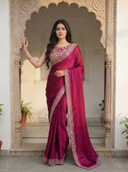 Pink Silk Sequence & Mirror Work Saree