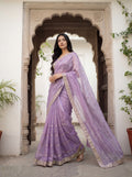 Lavender Tissue Striped Sequence Work Saree