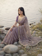 Lavender Tissue Geometric Sequence Work Saree