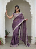 Lavender Silk Sequence & Mirror Work Saree