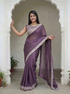 Lavender Silk Sequence & Mirror Work Saree