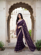 Purple Tissue Striped Sequence Work Saree