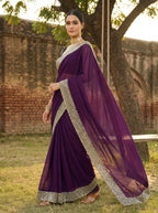 Burgundy Tissue Sequence & Mirror Work Saree