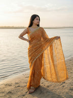Orange Tissue Geometric Sequence Work Saree