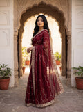 Maroon Tissue Striped Sequence Work Saree