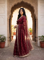 Maroon Tissue Striped Sequence Work Saree