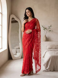 Maroon Net Floral Sequence Work Saree