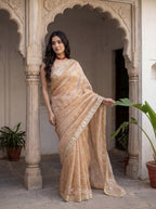 Tan Tissue Striped Sequence Work Saree