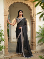 Black Silk Sequence & Mirror Work Saree