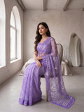 Lavender Net Floral Sequence Work Saree