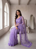 Lavender Net Floral Sequence Work Saree