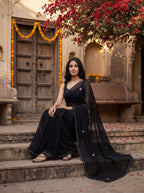 Black Georgette Floral Stone & Beads Work Saree