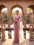 Pink Tissue Geometric Mirror Work Saree