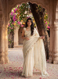 Beige Organza Mirror Work Saree