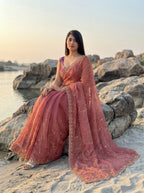Pink Tissue Geometric Sequence Work Saree