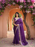 Purple Organza Mirror Work Saree