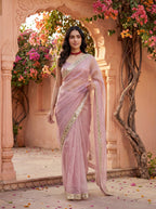 Lavender Tissue Geometric Mirror Work Saree