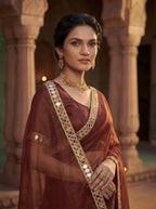 Maroon Tissue Geometric Mirror Work Saree