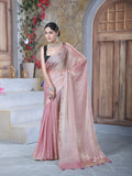 Pink Pure Chiffon Mirror Work Saree