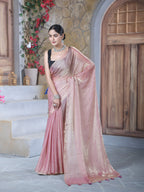 Pink Pure Chiffon Mirror Work Saree