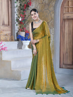 Gold Pure Chiffon Mirror Work Saree