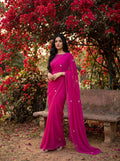Pink Georgette Floral Stone & Beads Work Saree