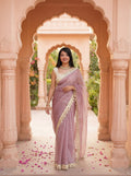 Mauve Organza Mirror Work Saree