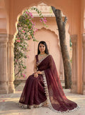 Maroon Organza Mirror Work Saree