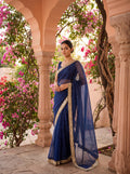 Blue Tissue Geometric Mirror Work Saree