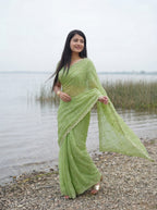 Green Tissue Geometric Sequence Work Saree