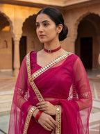 Pink Tissue Geometric Mirror Work Saree