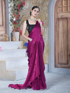Burgundy Pure Chiffon Mirror Work Saree