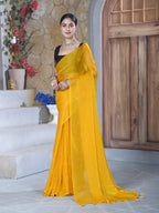 Mustard Pure Chiffon Mirror Work Saree