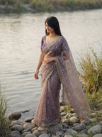 Lavender Tissue Geometric Sequence Work Saree