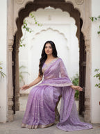 Lavender Tissue Striped Sequence Work Saree