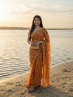 Orange Tissue Geometric Sequence Work Saree